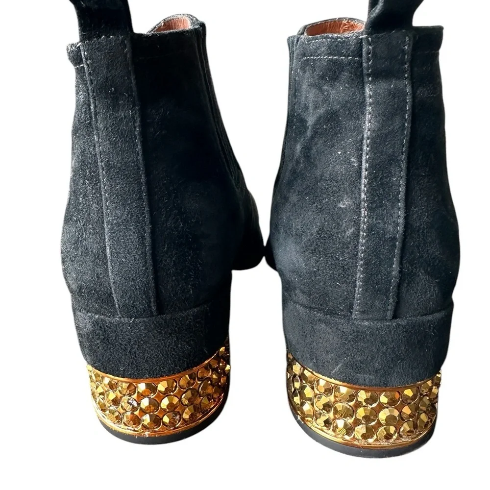 Jeffrey Campbell Metcalf-J2 Black Suede Chelsea Ankle Bootie Jeweled Heel